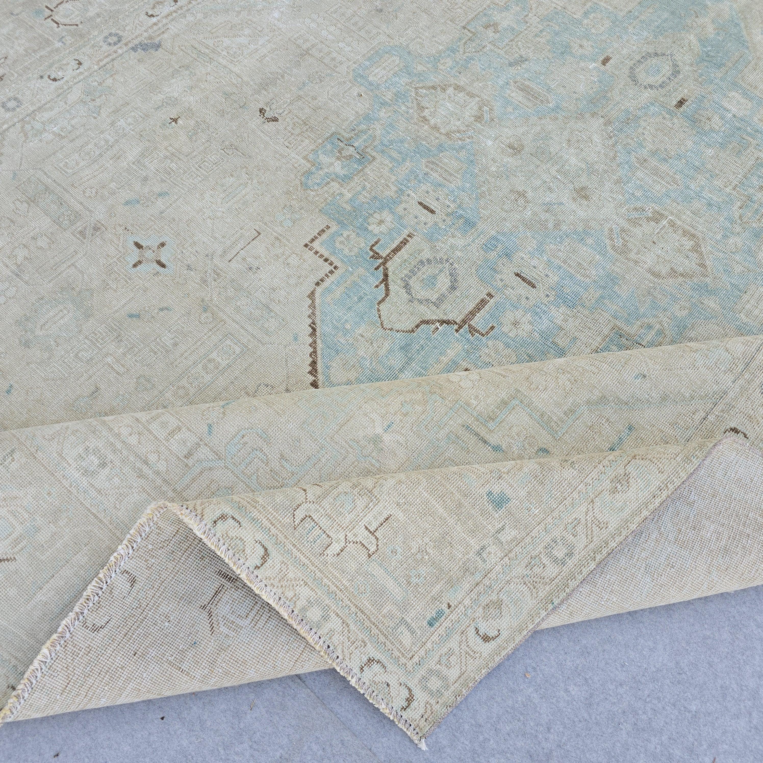 Oushak Rug 10x13 Light Blue Cream Medallion Vintage Turkish Hand Knotted Wool