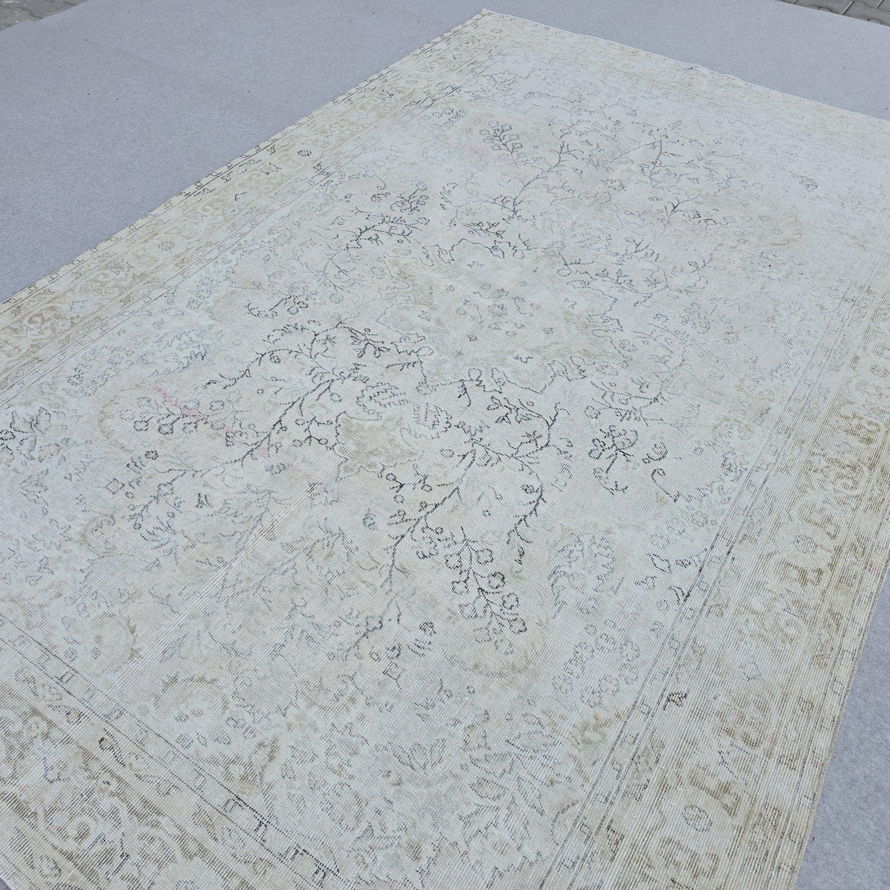 Vintage Hand-Knotted Turkish Oushak Rug: 7x10 Faded Area Rug