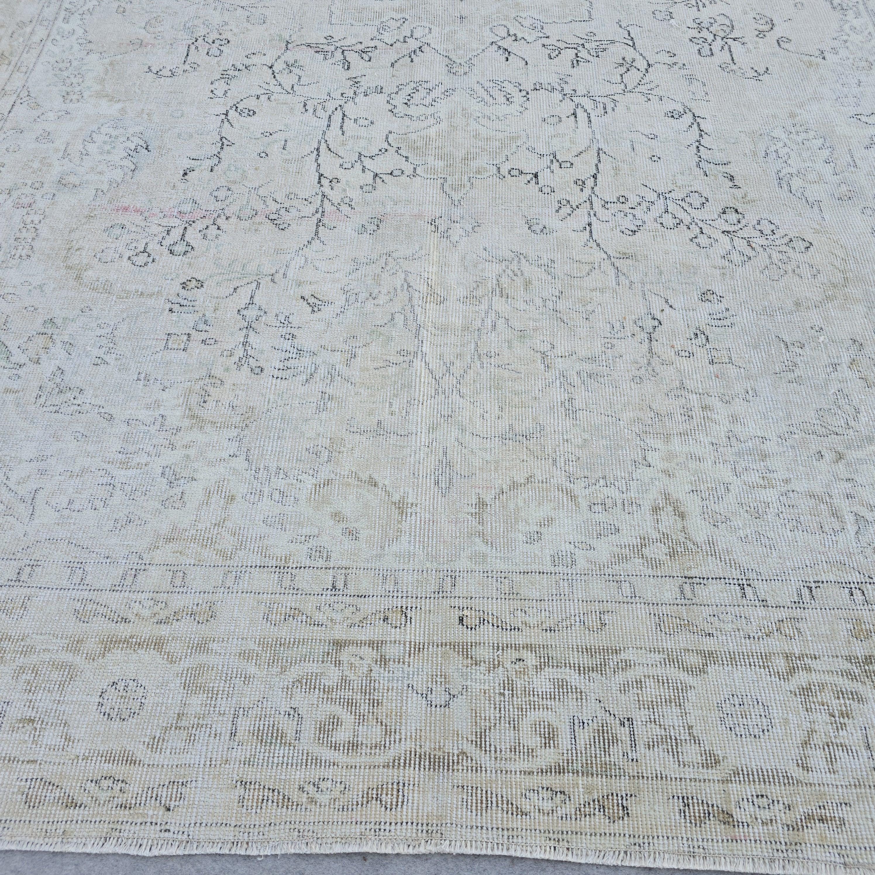 Vintage Hand-Knotted Turkish Oushak Rug: 7x10 Faded Area Rug
