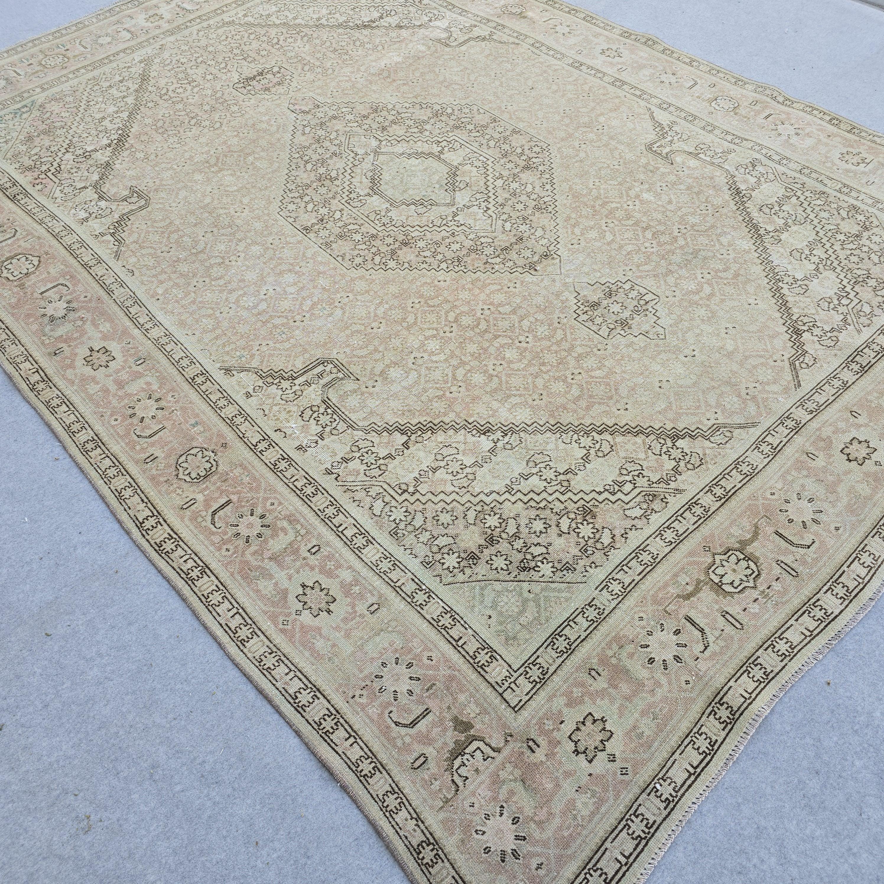 8x11 feet Neutral Turkish Oushak Area Rug Cream Pink Wool Handmade