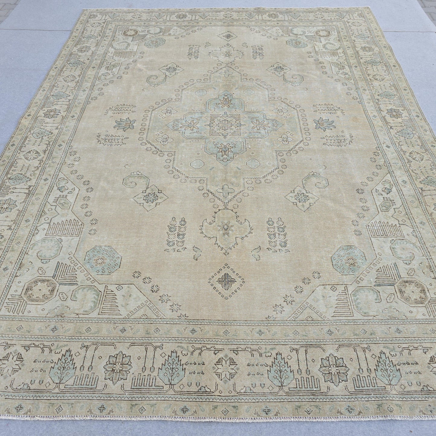 9x12 Neutral Area Rug/ Oversized Vintage Carpet/ Muted Turkish Oushak Rug