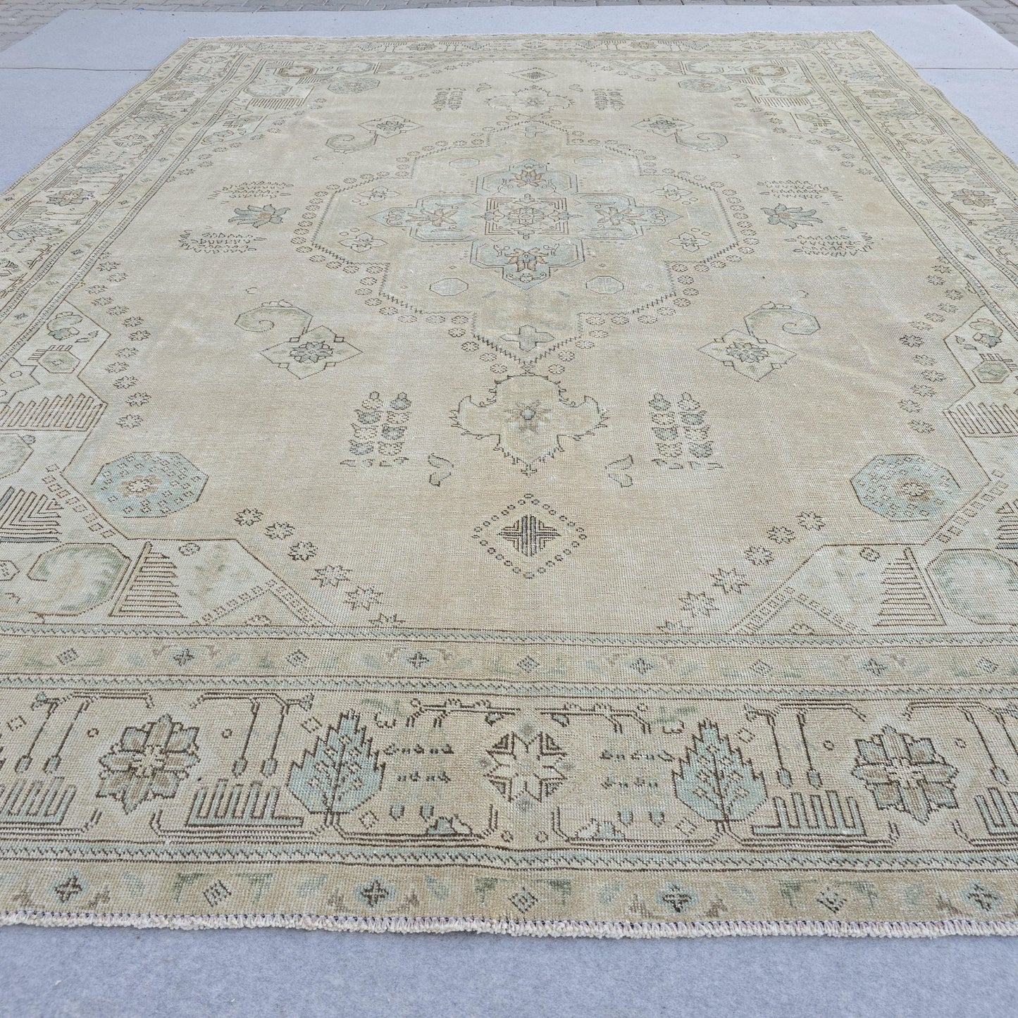 9x12 Neutral Area Rug/ Oversized Vintage Carpet/ Muted Turkish Oushak Rug