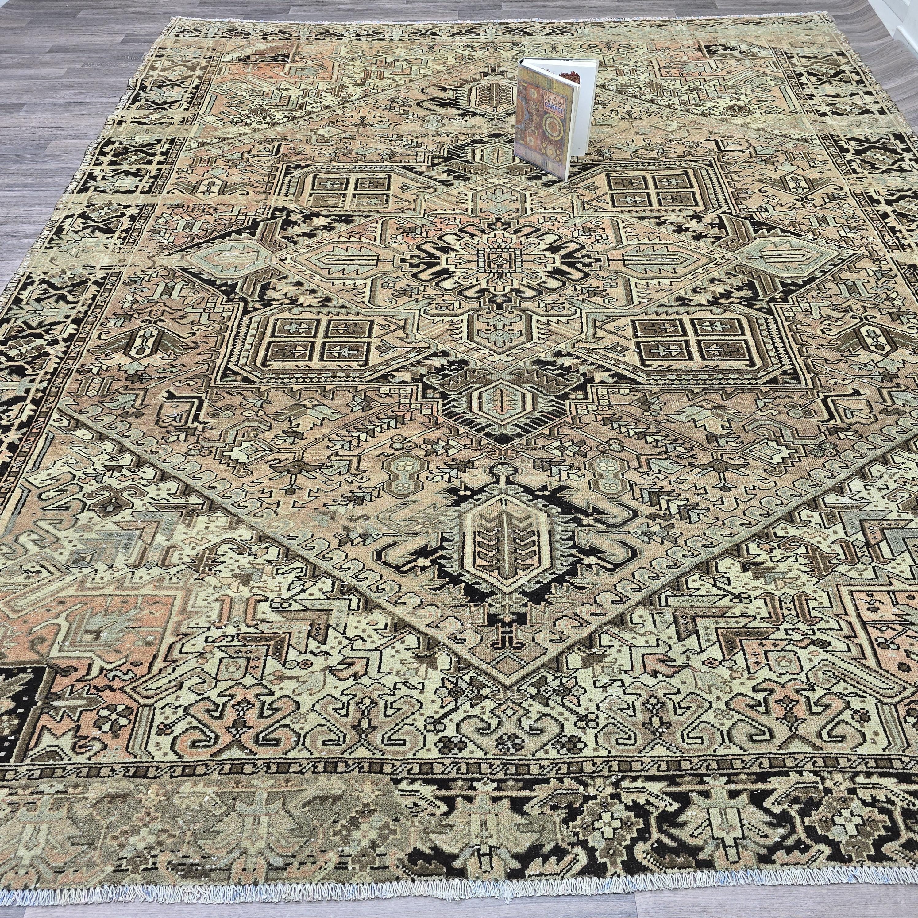 Antique Heriz Turkish Rug: Large Handknotted Medallion Wool Carpet (10x12)