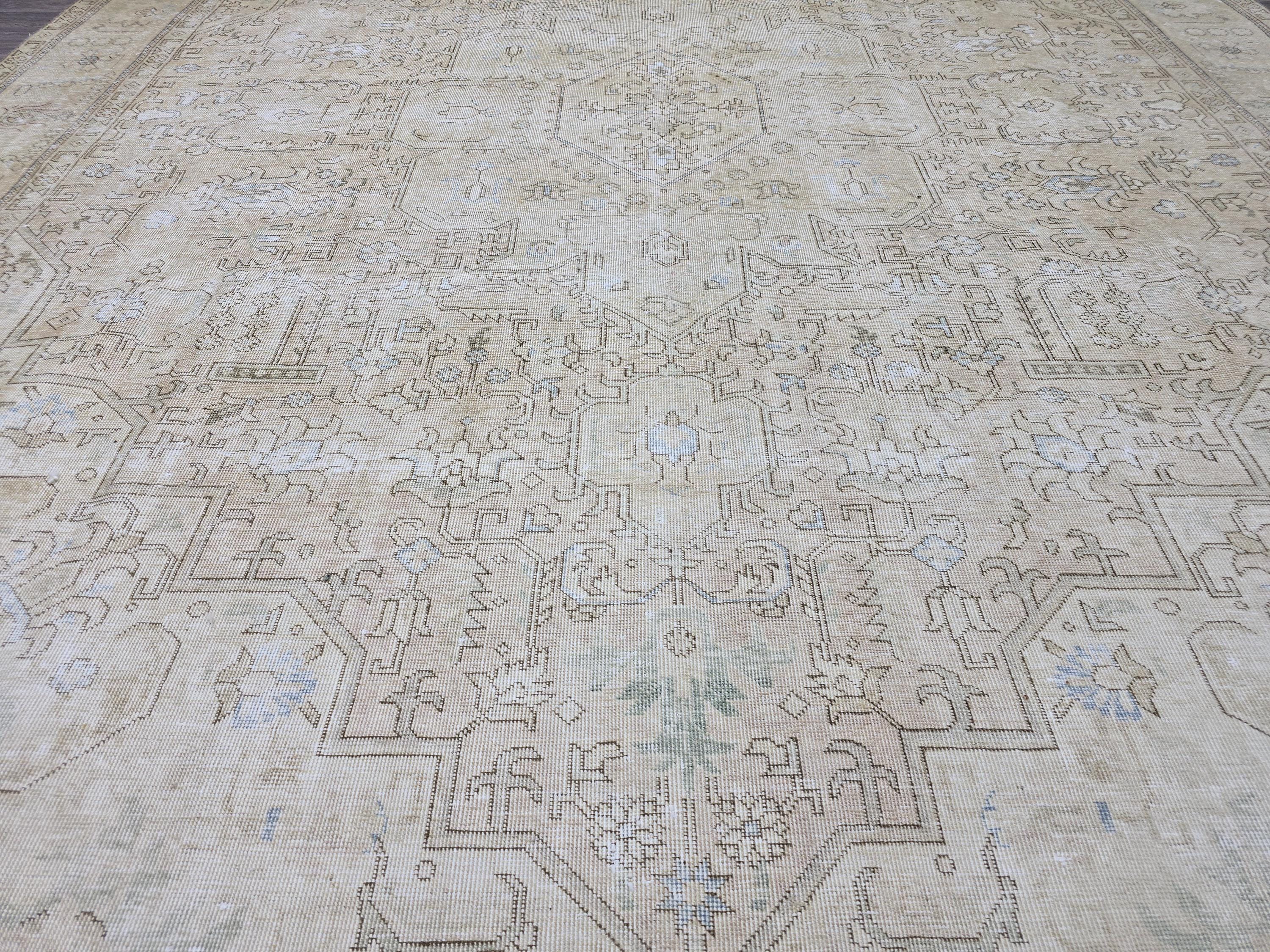 Large Persian Rug 10x12 Vintage Medallion Neutral Area Rug Living Room Decor