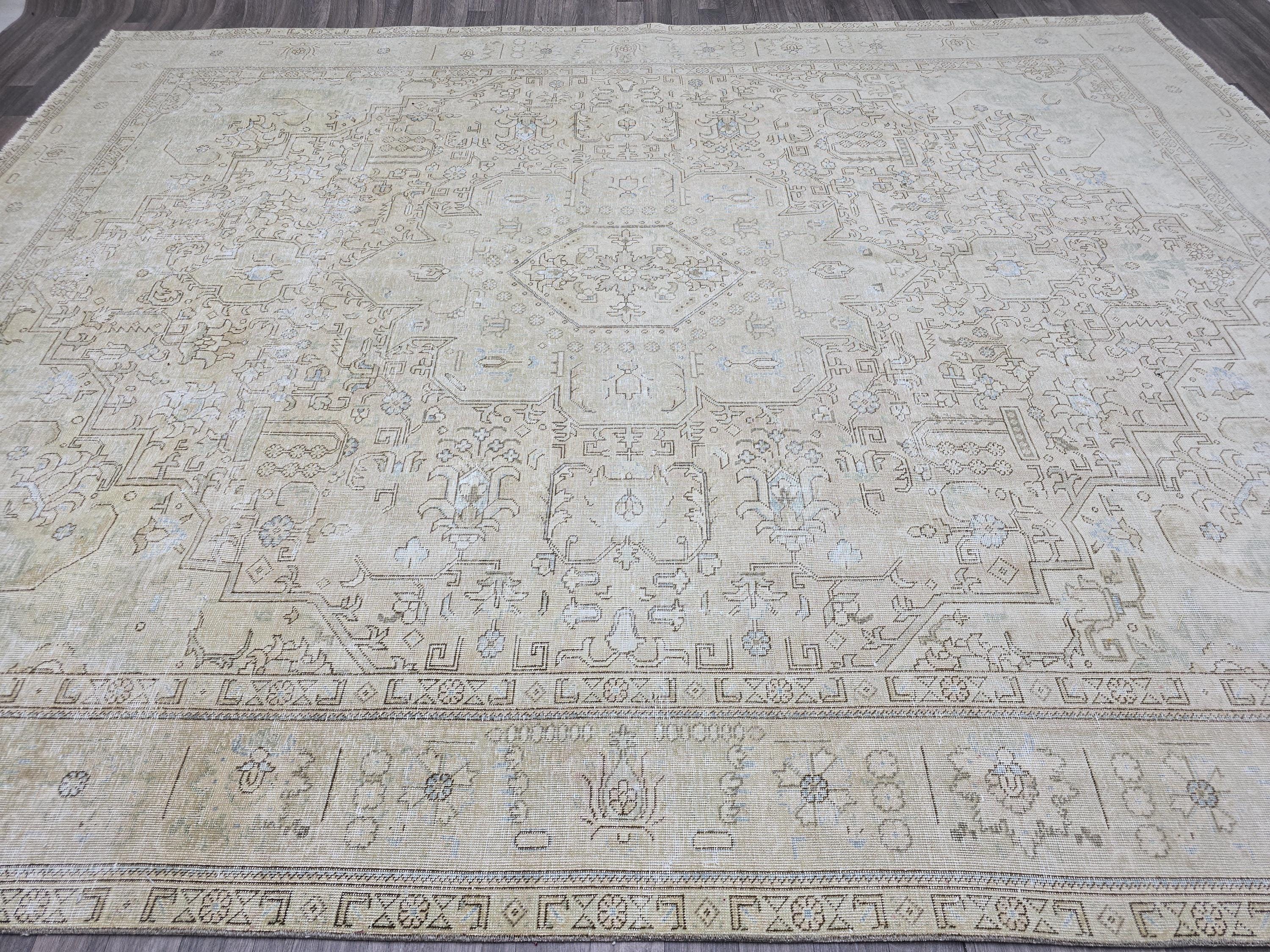 Large Persian Rug 10x12 Vintage Medallion Neutral Area Rug Living Room Decor