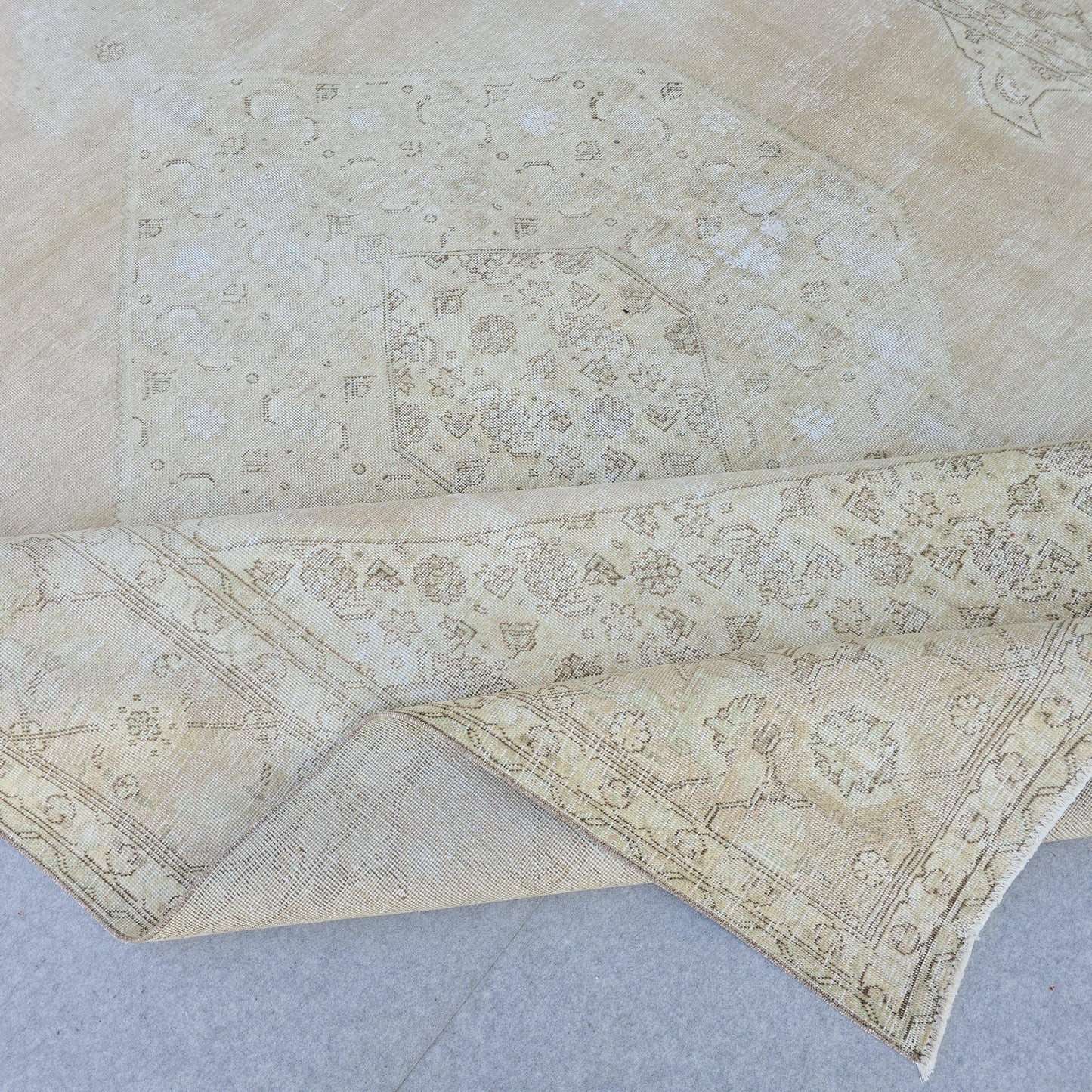 Oversized Blush Vintage Turkish Rug: 9x12 Neutral Wool Area Rug