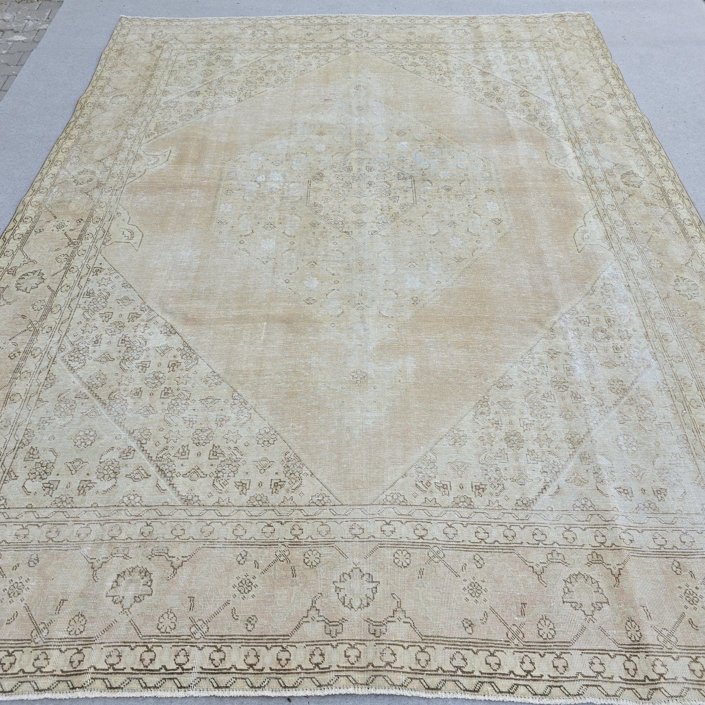 Oversized Blush Vintage Turkish Rug: 9x12 Neutral Wool Area Rug