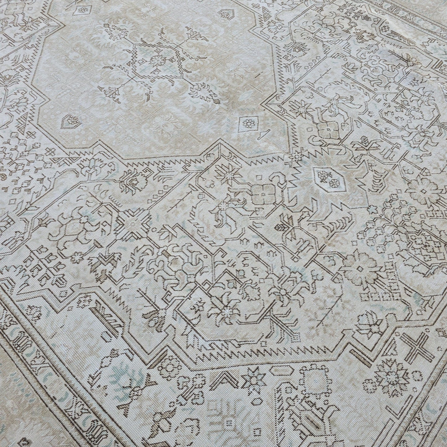 Turkish Rug 9x12 Neutral Beige Geometric Carpet Hand Knotted Living Room Area Rug