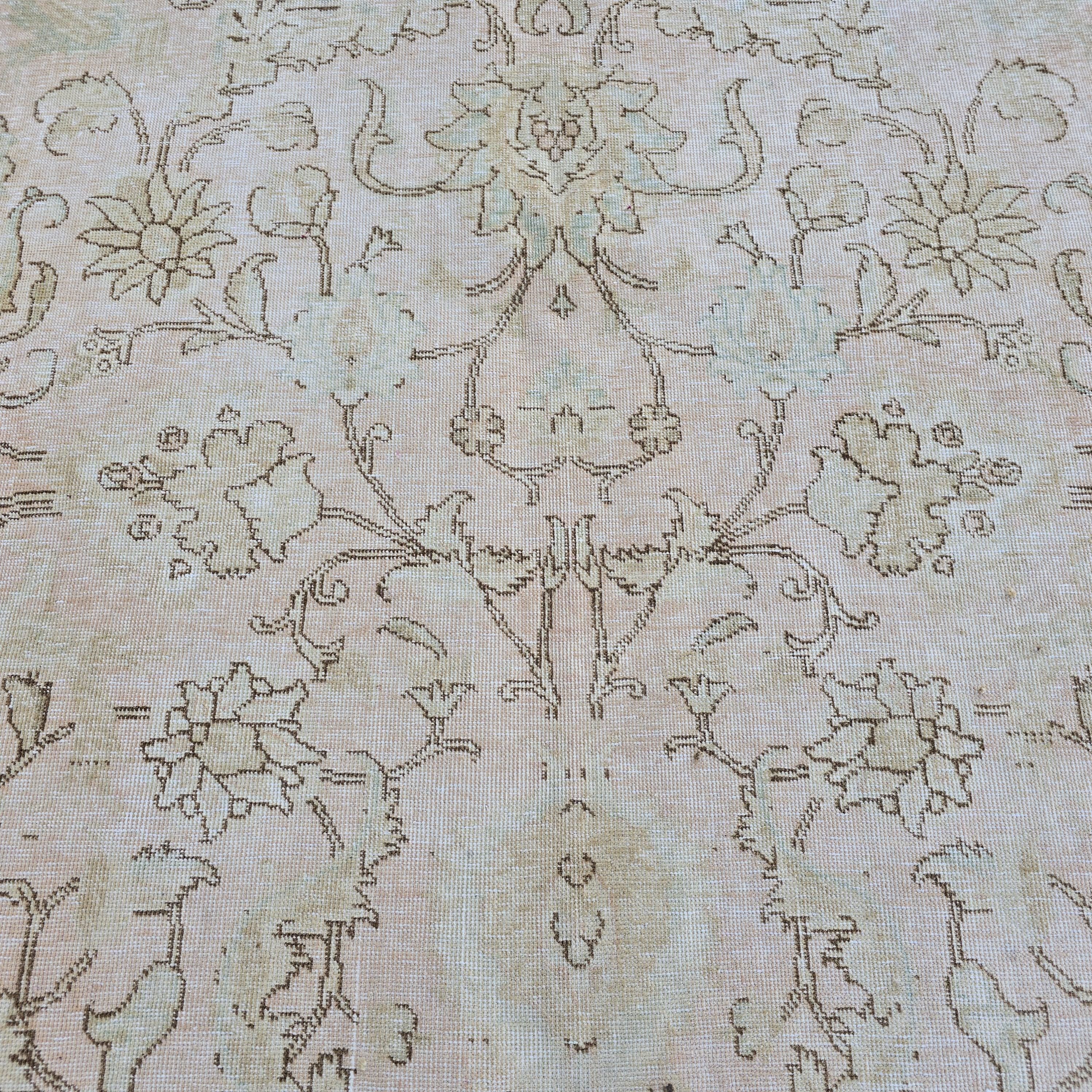 Turkish Rug 9x12 Soft Pink Beige Floral Vintage Hand Knotted Oushak Living Room Carpet