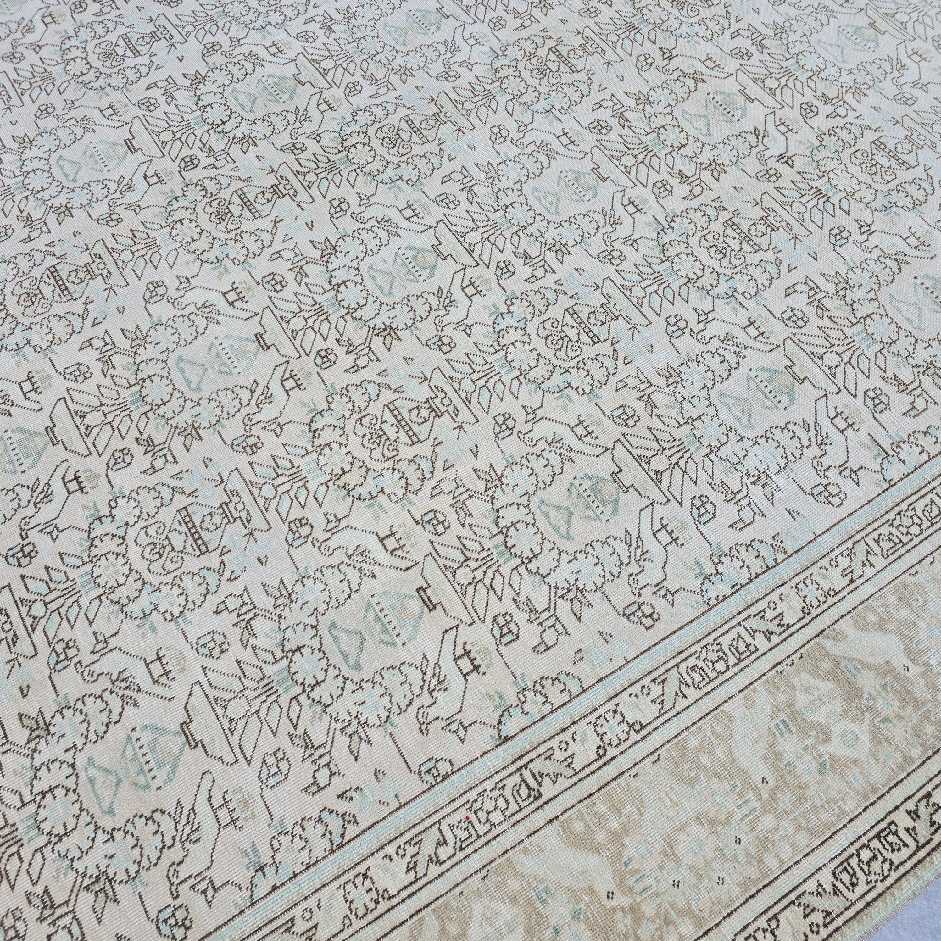 Oversized Neutral Oushak Rug: Vintage Turkish Wool Carpet (9x12 ft)