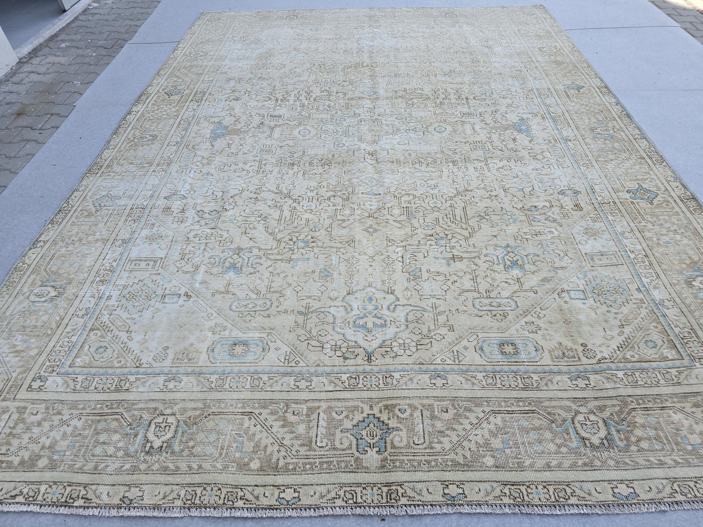 Large Vintage Turkish Rug 9x12 Neutral Oushak Area Rug Double Knot Handwoven