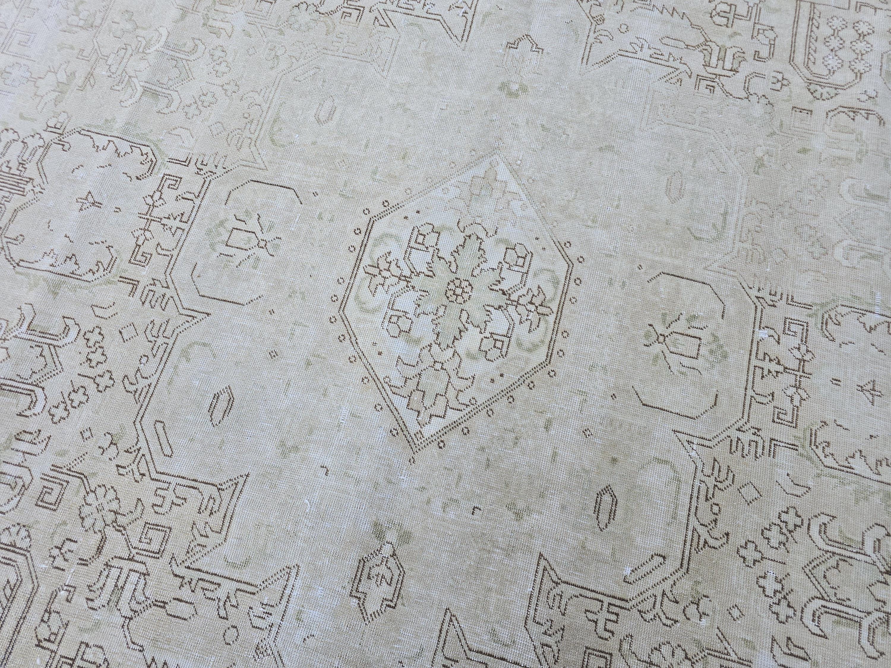 Vintage Oushak Rug 9x13  Neutral Cream Geometric Hand Knotted Turkish Wool Area Rug