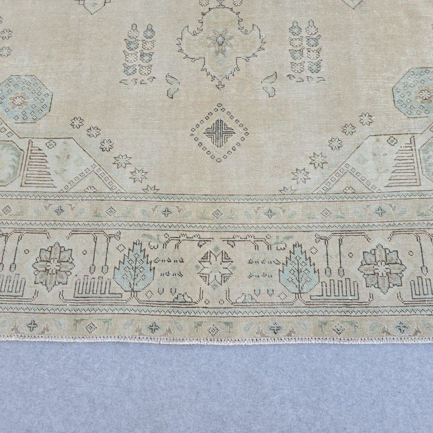 9x12 Neutral Area Rug/ Oversized Vintage Carpet/ Muted Turkish Oushak Rug