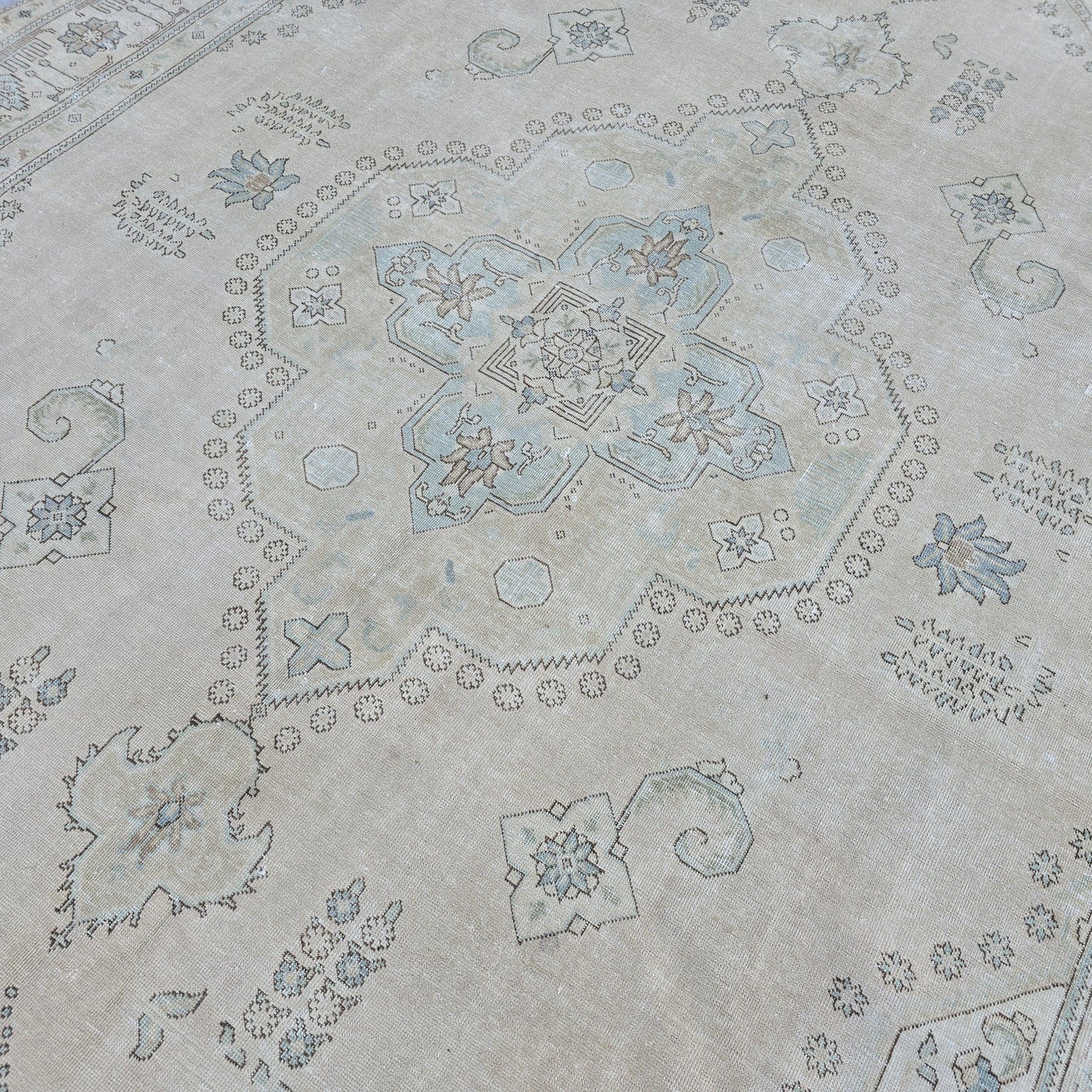 9x12 Neutral Area Rug/ Oversized Vintage Carpet/ Muted Turkish Oushak Rug