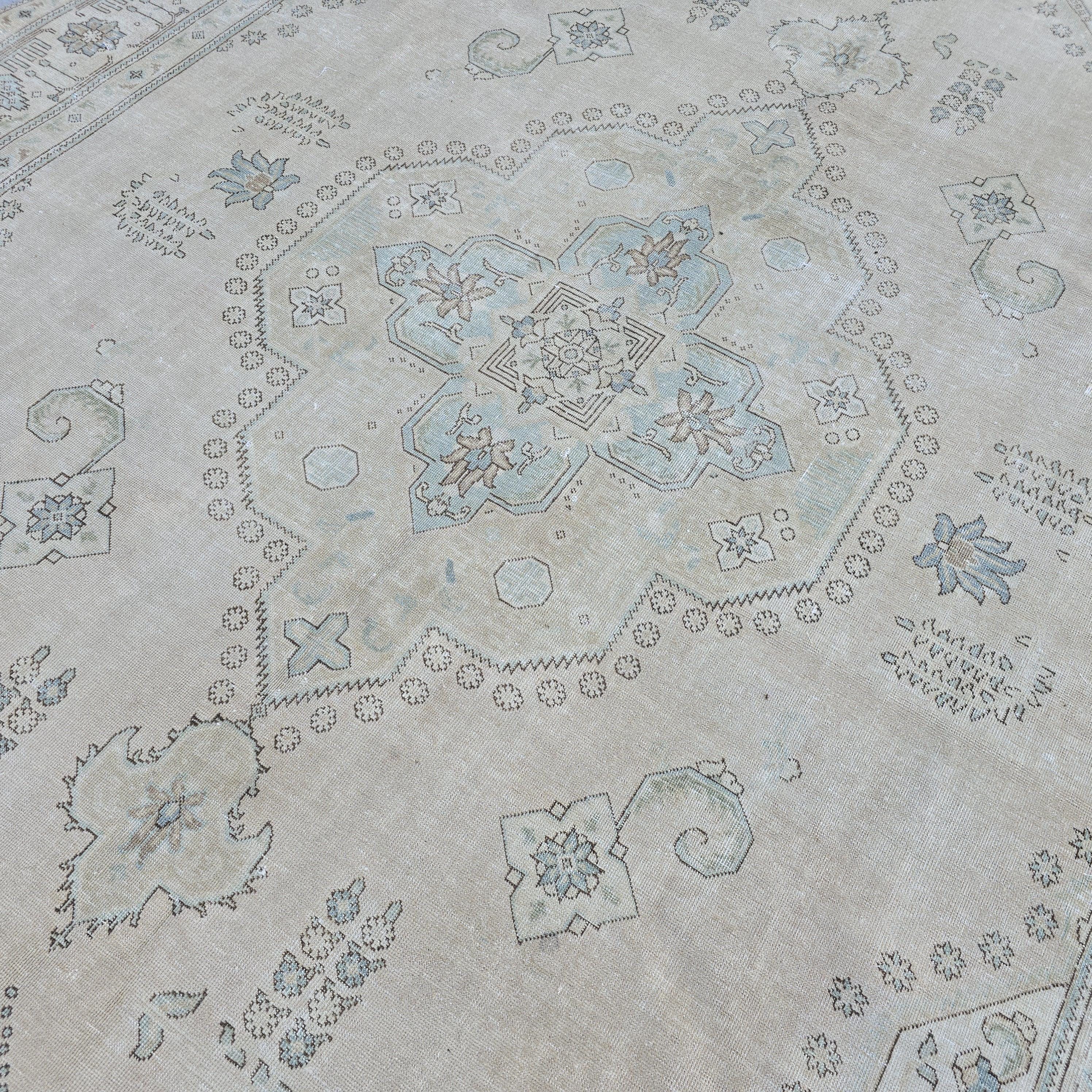 9x12 Neutral Area Rug/ Oversized Vintage Carpet/ Muted Turkish Oushak Rug