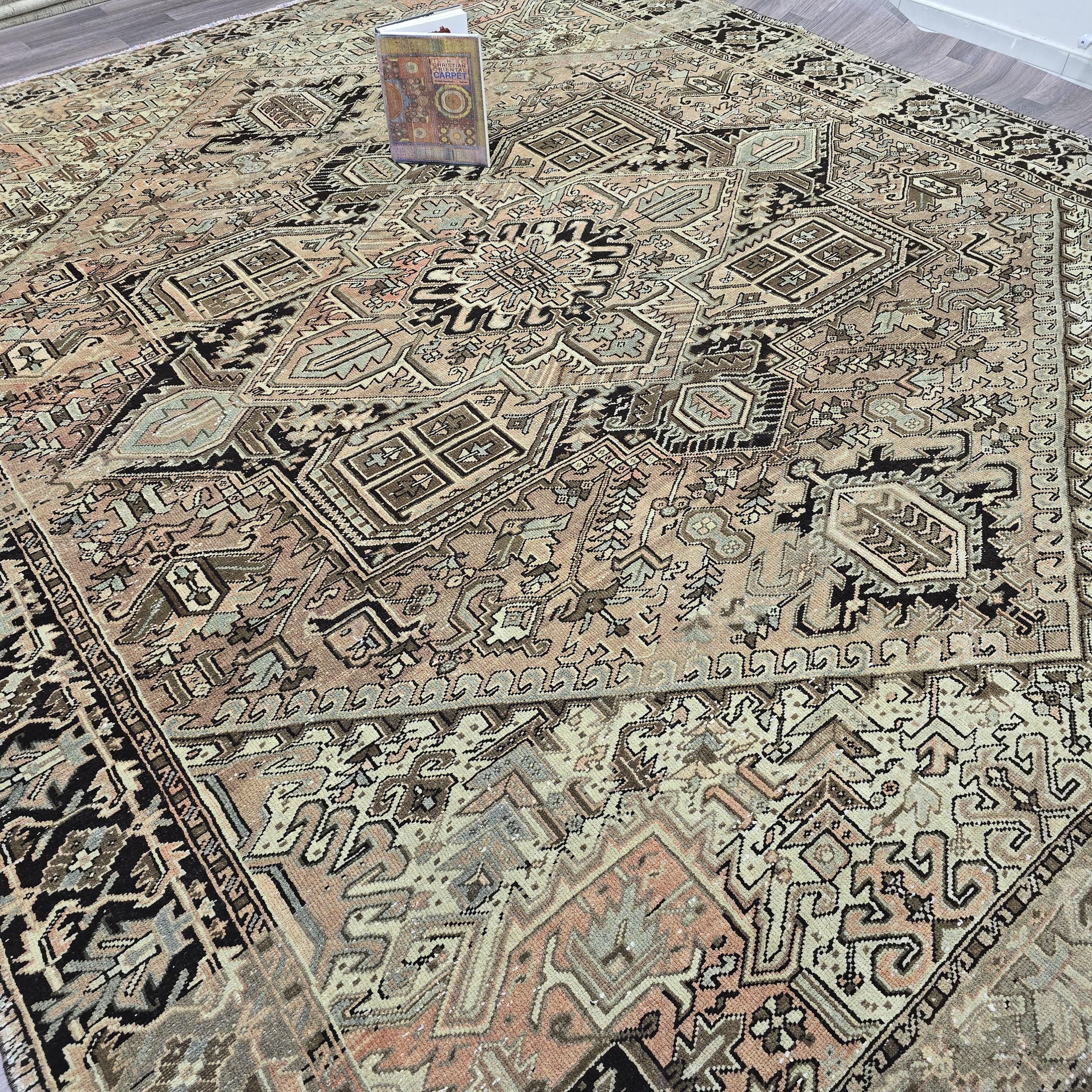 Antique Heriz Turkish Rug: Large Handknotted Medallion Wool Carpet (10x12)