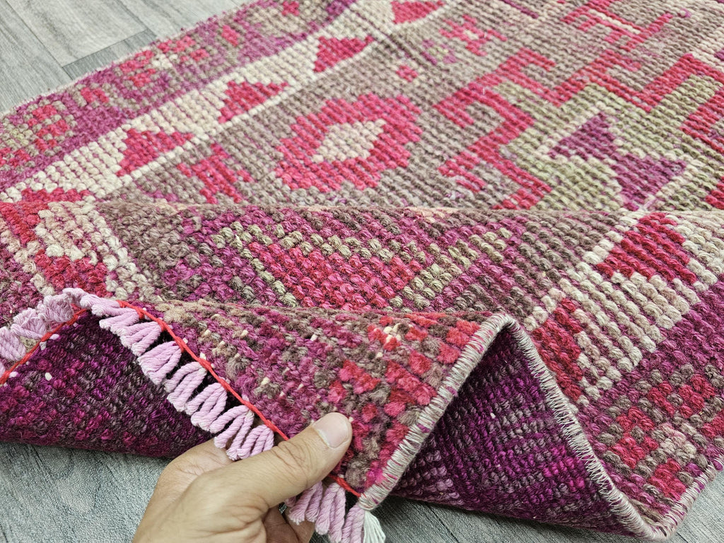Hand Knotted Wool Herki Runner Rug: Vintage Oriental Aisle Rug (2.60x9.70 feet)