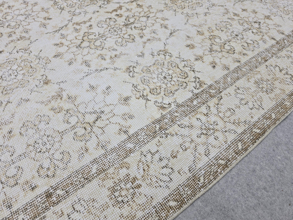 Oushak Rug 6x10 Vintage Turkish Handwoven Beige Cream Neutral Distressed Wool Area Carpet 191x317 cm