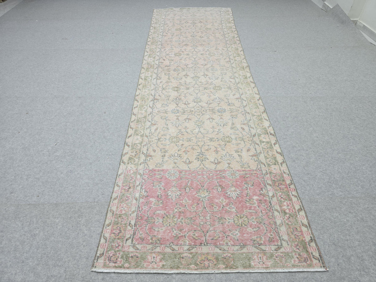 3x11 Vintage Oushak Runner Rug – Handmade Wool, Faded Turkish Style