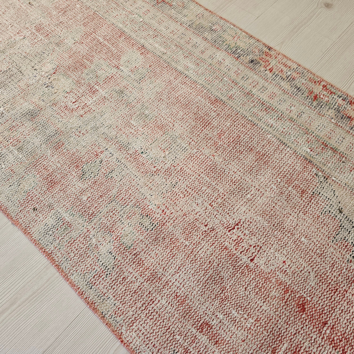 2x9 Vintage Turkish Runner Rug: Muted pastel Color Handwoven Wool Oushak Runner, 9 feet Faded Hallway Rug