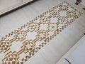 Vintage Turkish Oushak Runner Rug: Neutral Geometric Wool Hallway Rug (3.10x10.70 feet)