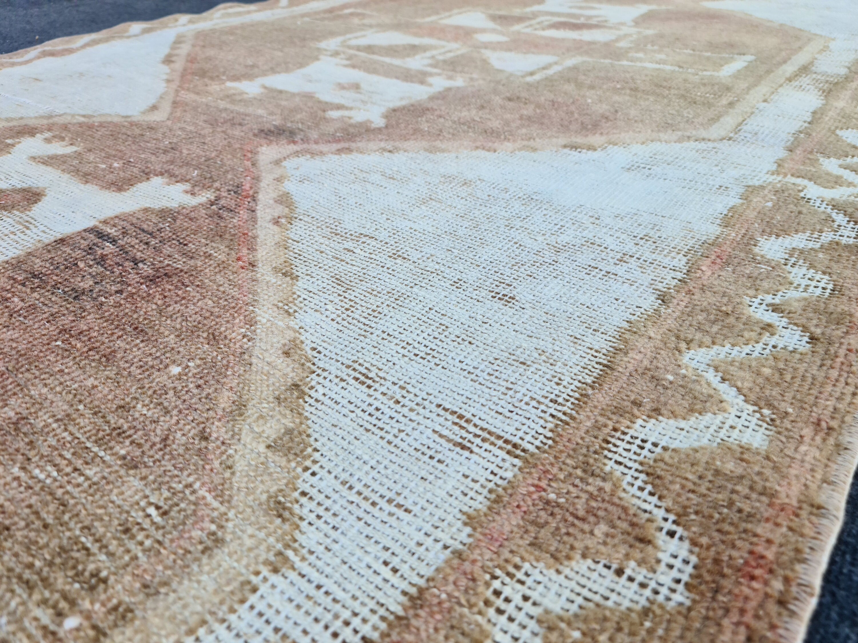 Hand Knotted Wool Oushak Runner: 4x12 Vintage Turkish Rug