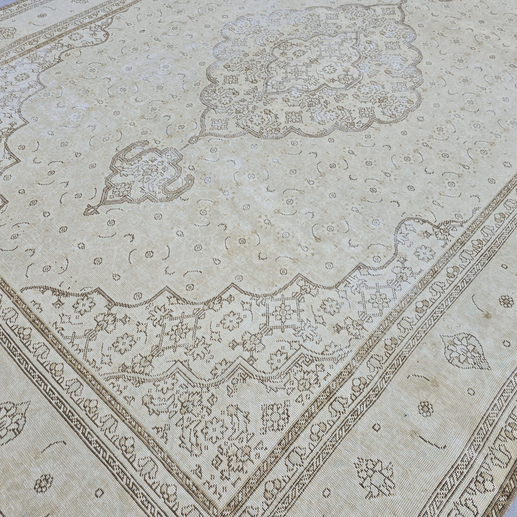 Vintage Rug 9x12 | Large Medallion Area Rug | Hand Knotted Neutral Anatolian Style Living Room