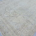 Vintage Turkish Hand-Knotted Rug: Muted Beige, Blue & Sage Geometric Carpet