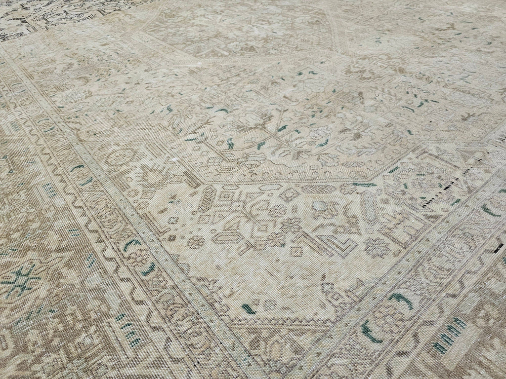 Hand-Knotted Wool Heriz Rug: 9x12 Vintage Turkish Geometric Area Rug