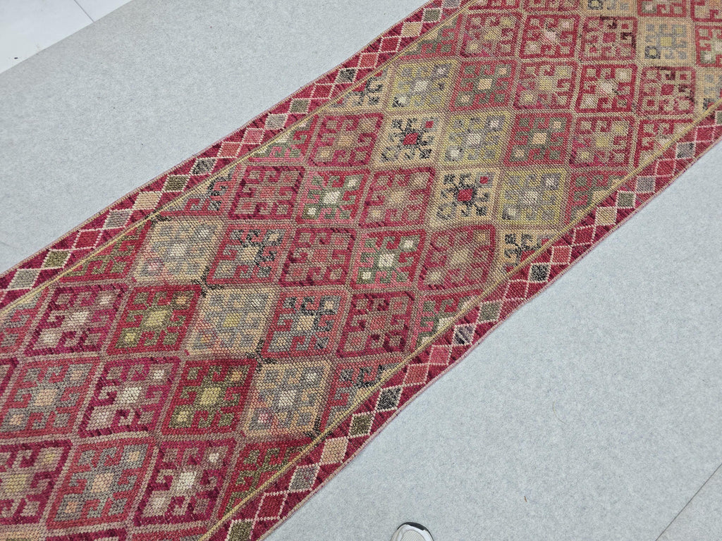 3x14 Vintage Oushak Runner Rug: Hand-Knotted Wool Turkish runner rug for Kitchen and Stairs - Long Hallway runner (2.75x14.4 ft)