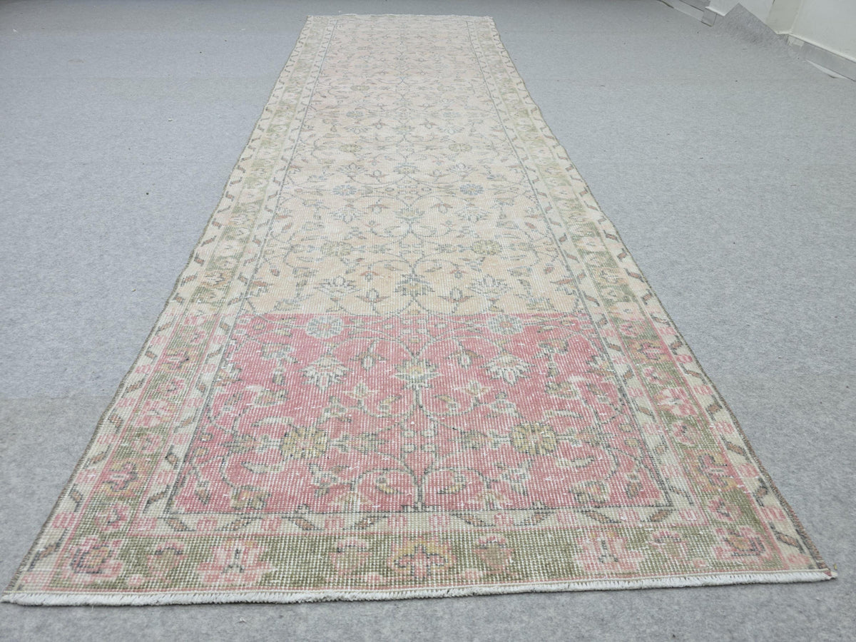 3x11 Vintage Oushak Runner Rug – Handmade Wool, Faded Turkish Style