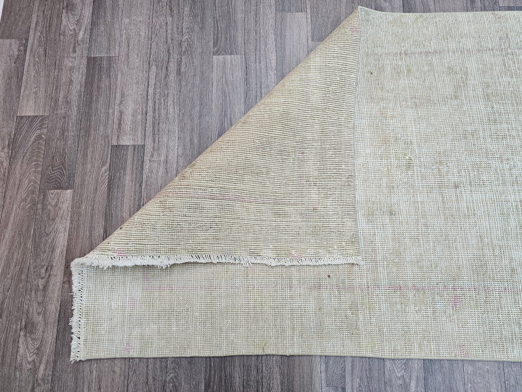 Neutral Turkish Oushak Runner Rug: Vintage Wool Hallway Carpet (3.30x11.90 feet)