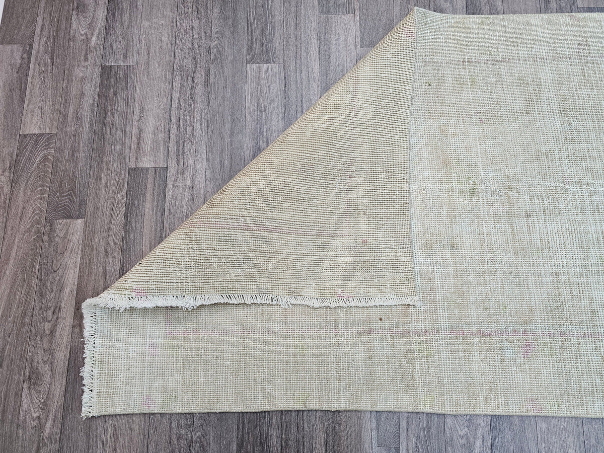 Neutral Turkish Oushak Runner Rug: Vintage Wool Hallway Carpet (3.30x11.90 feet)