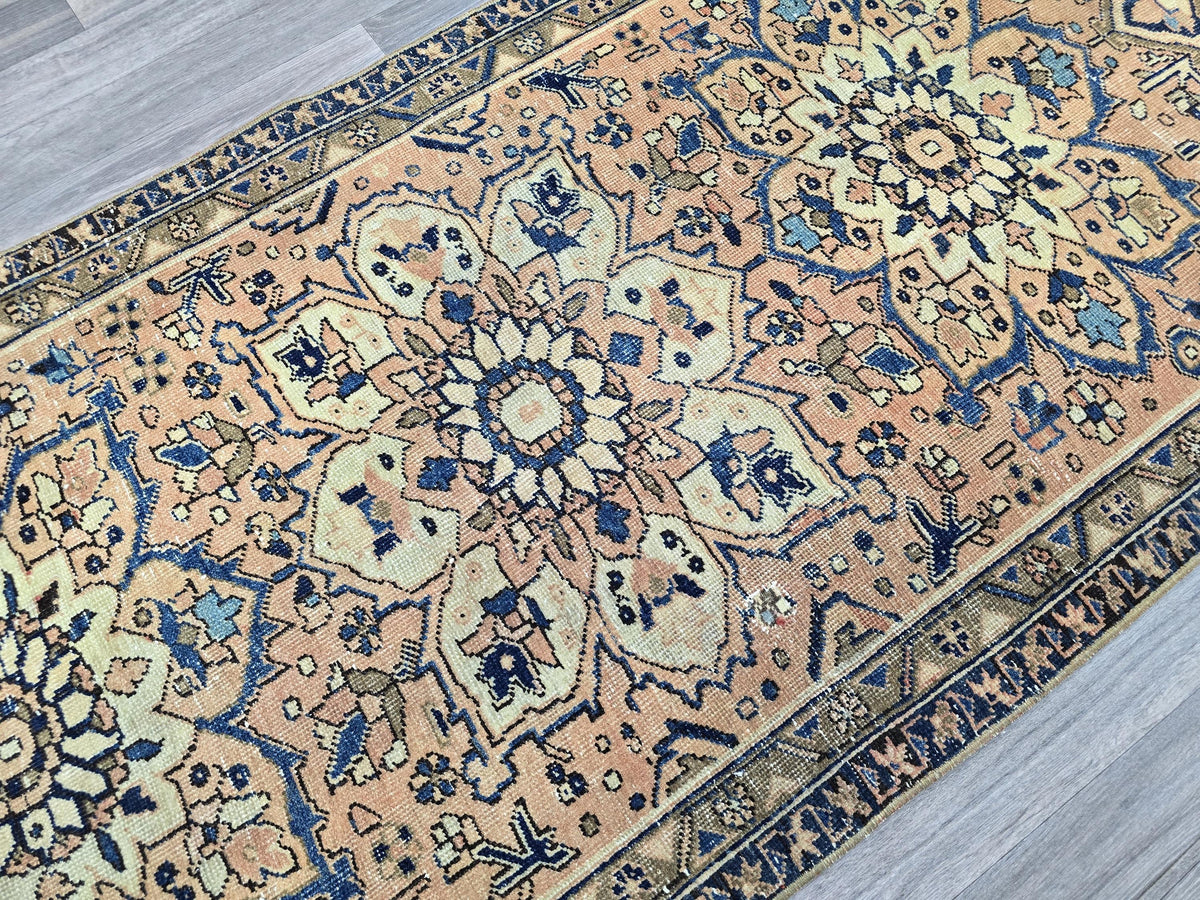 Wide Anatolian Runner Rug - Handwoven Vintage Runner Rug: Anatolian-Inspired Boho Hallway Decor (3.40 x 10 Ft) - Authentic Oushak Runner
