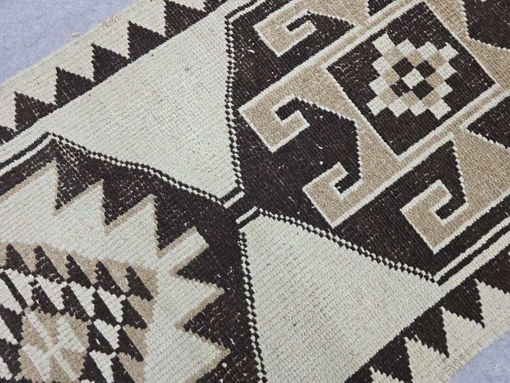 3x10 Vintage Turkish Runner Rug 3x10, Hand Knotted Tribal Wool Runner, Cream Brown Hallway Rug, Anatolian Oushak Runner, Boho Kitchen Runner