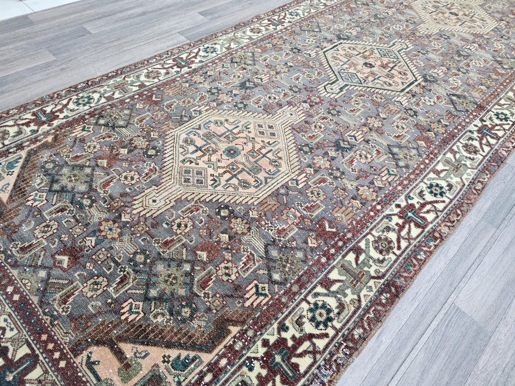 4x11 Classic Vintage Wool Runner Rug Geometric Design Hand Knotted