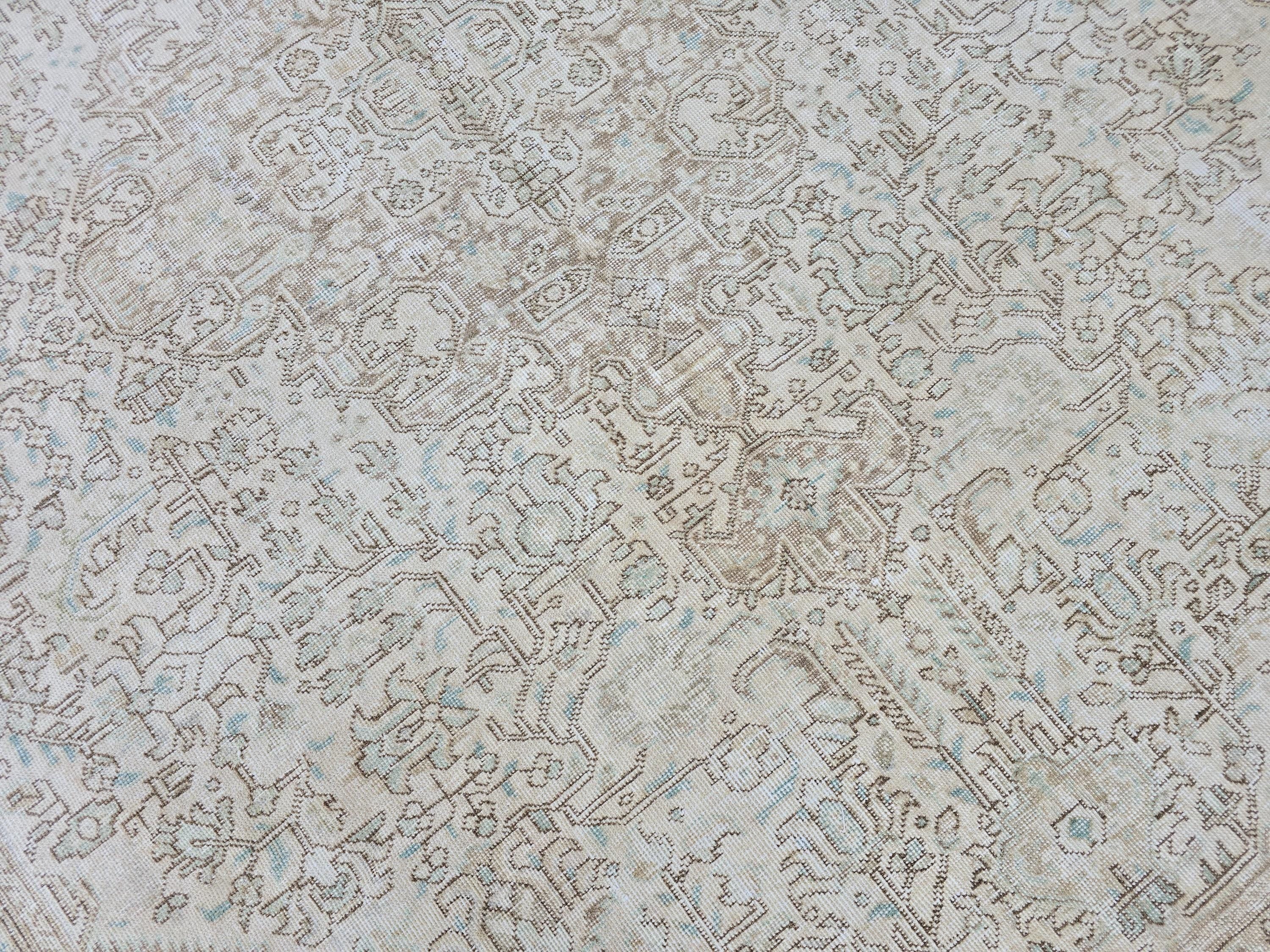 9x12 Wool Area Rug/ Hand Knotted Neutral Oushak Rug for Livingroom and Office/ Authentic Faded Vintage Rug/ Aesthetic Bedroom Rug/ Beige Rug