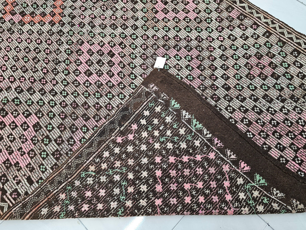 Handmade Wool Checkered Rug: 6x10.75 ft Vintage Eclectic Carpet