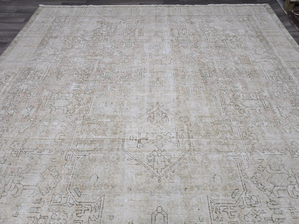 Oushak Rug 9x12 Neutral Hand Knotted Vintage Oversize Turkish Rug Geometric // 9.50x12.50 feet