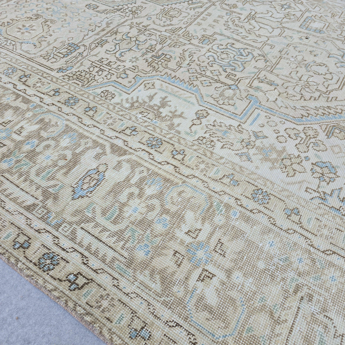 9x12 Oversize Vintage Oushak Rug: 9.5x12.5 ft, Hand-Knotted Wool, Muted Beige