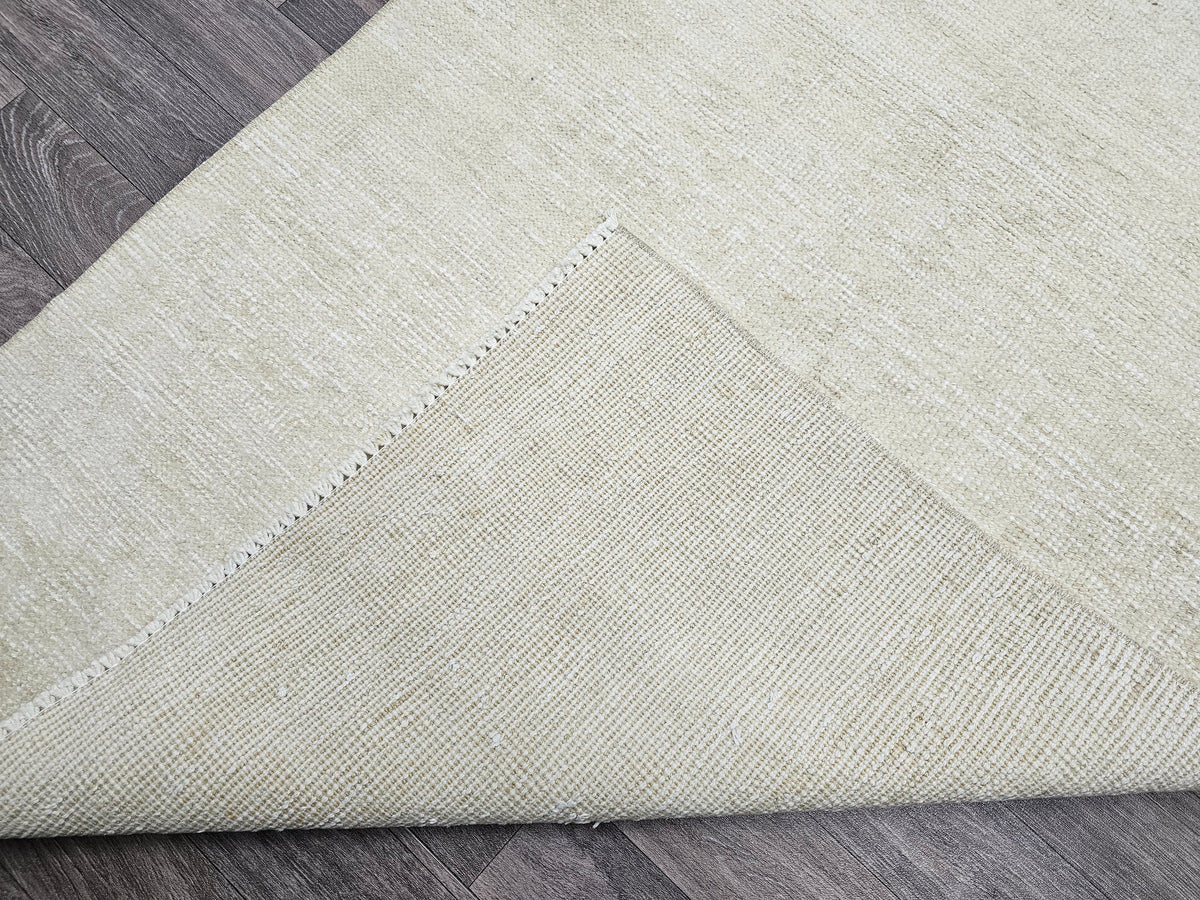 Neutral Turkish Runner Rug: 3x12 Vintage Hand-Knotted Wool Oushak