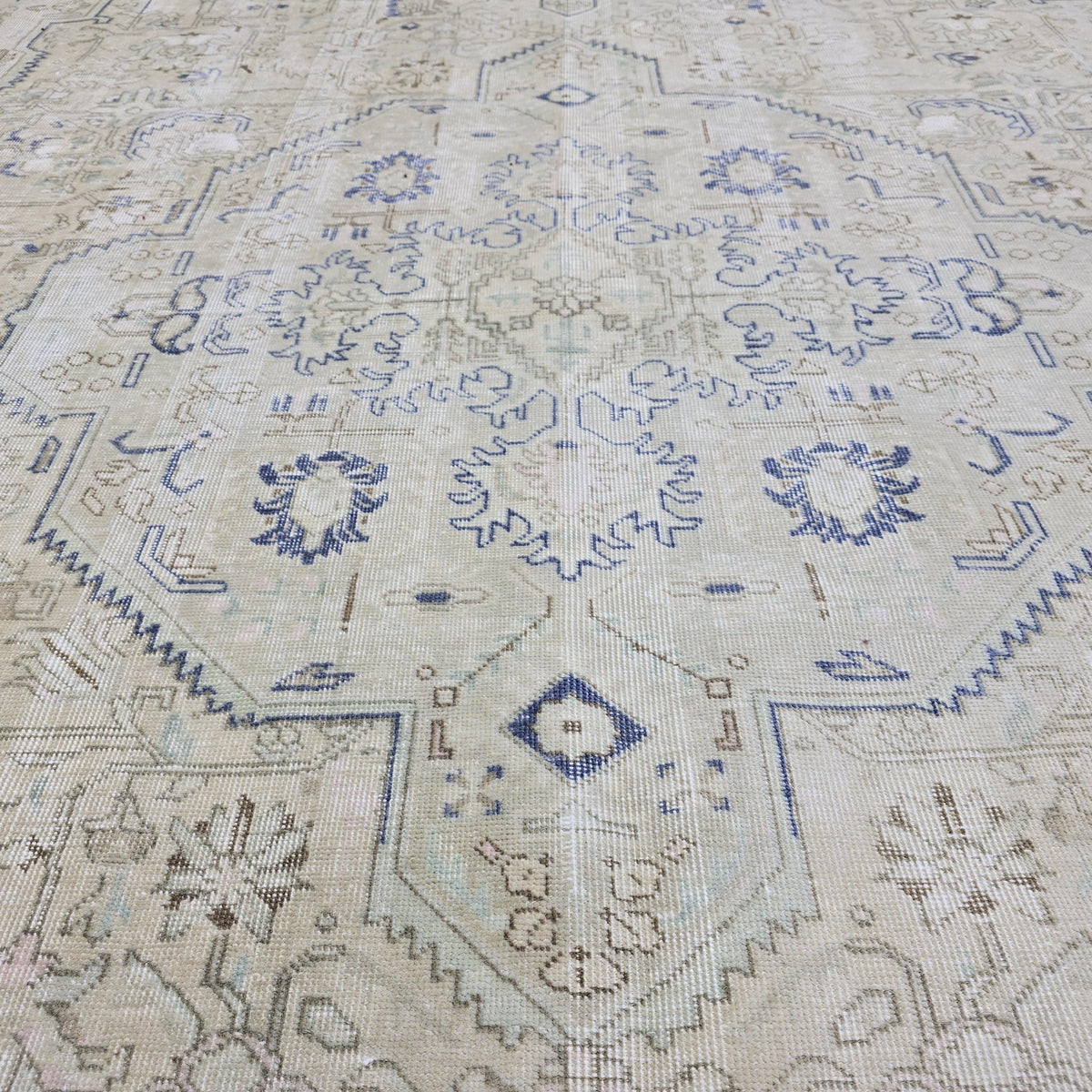 Antique Turkish Rug 10x12 Blue Cream Medallion Vintage Wool Area Rug Bedroom