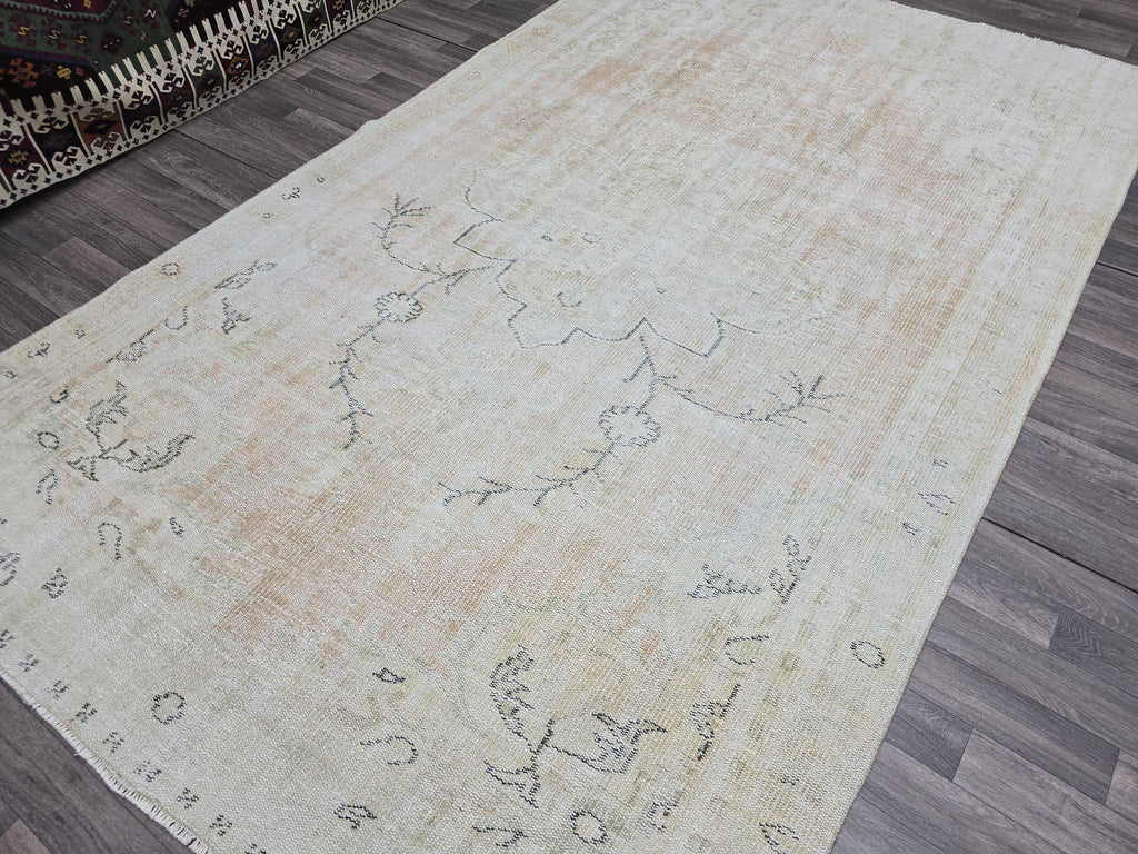 6x10 Vintage Turkish Oushak Rug: Hand-Knotted Wool, Neutral Beige