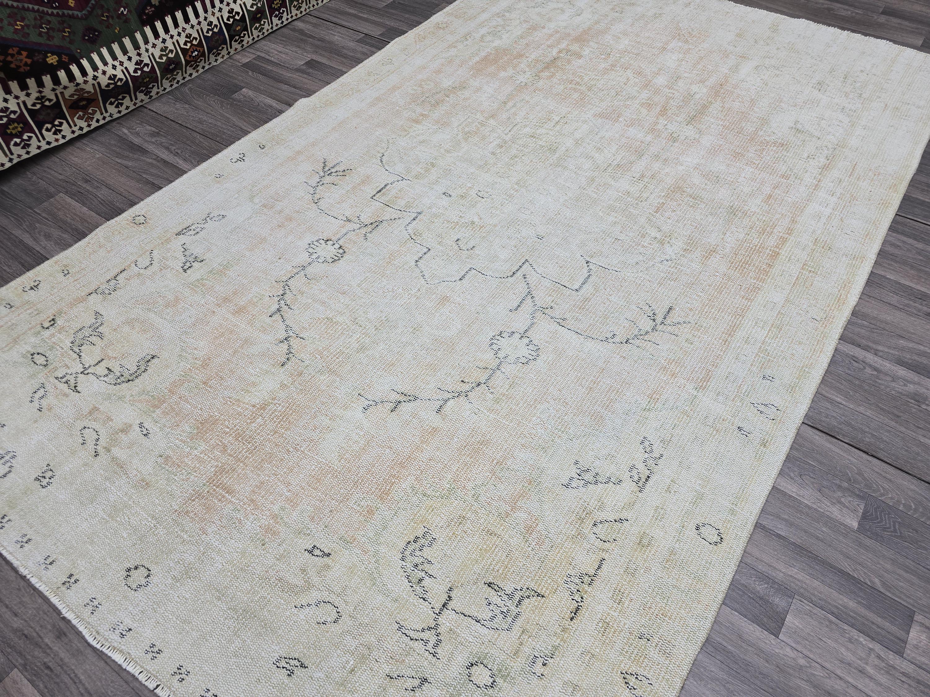 6x10 Vintage Turkish Oushak Rug: Hand-Knotted Wool, Neutral Beige