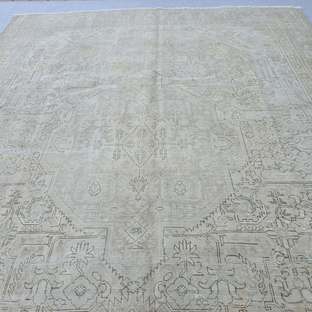 Classic Muted Vintage Area Rug/ Handmade Wool Oushak rug Beige Brown, Tan