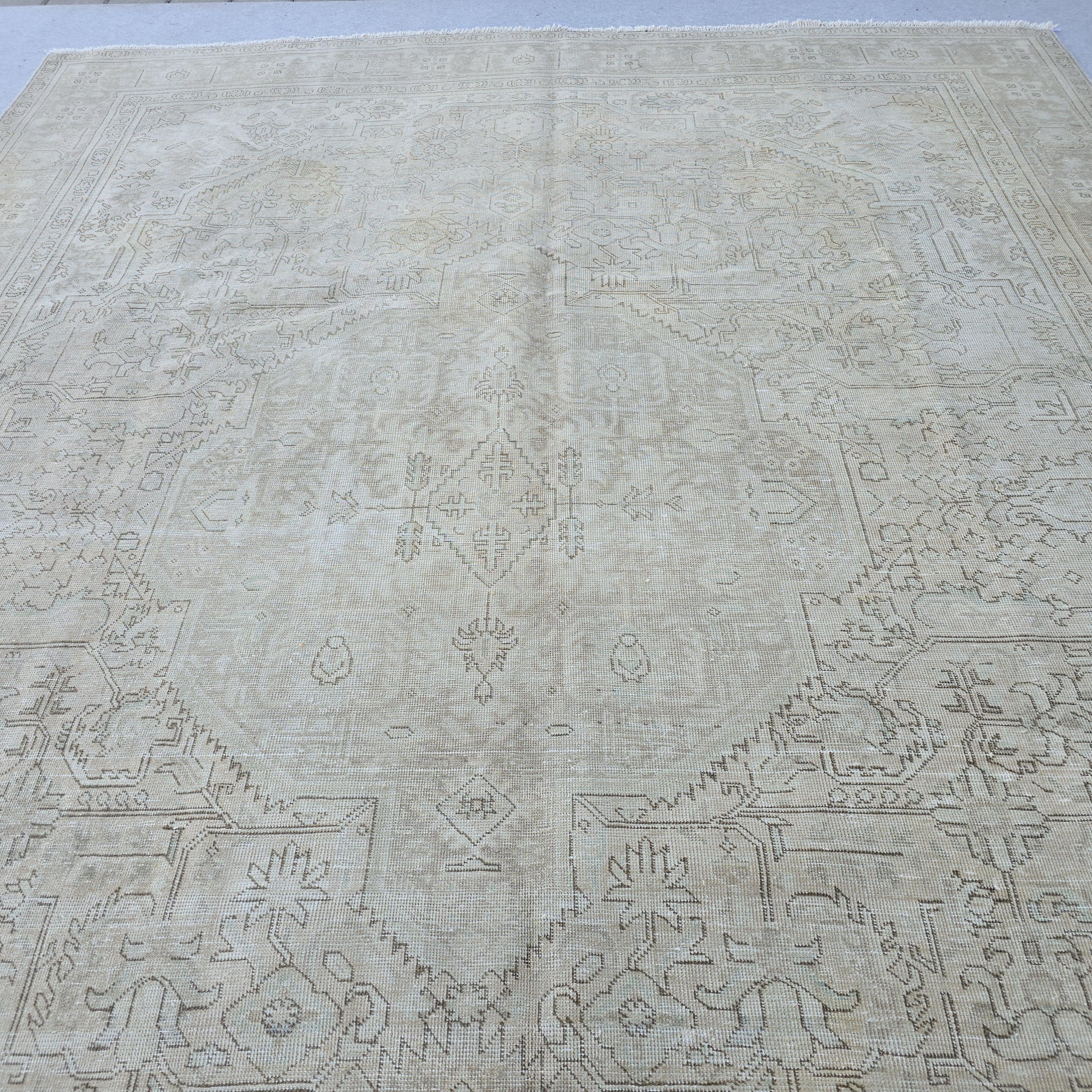 Classic Muted Vintage Area Rug/ Handmade Wool Oushak rug Beige Brown, Tan