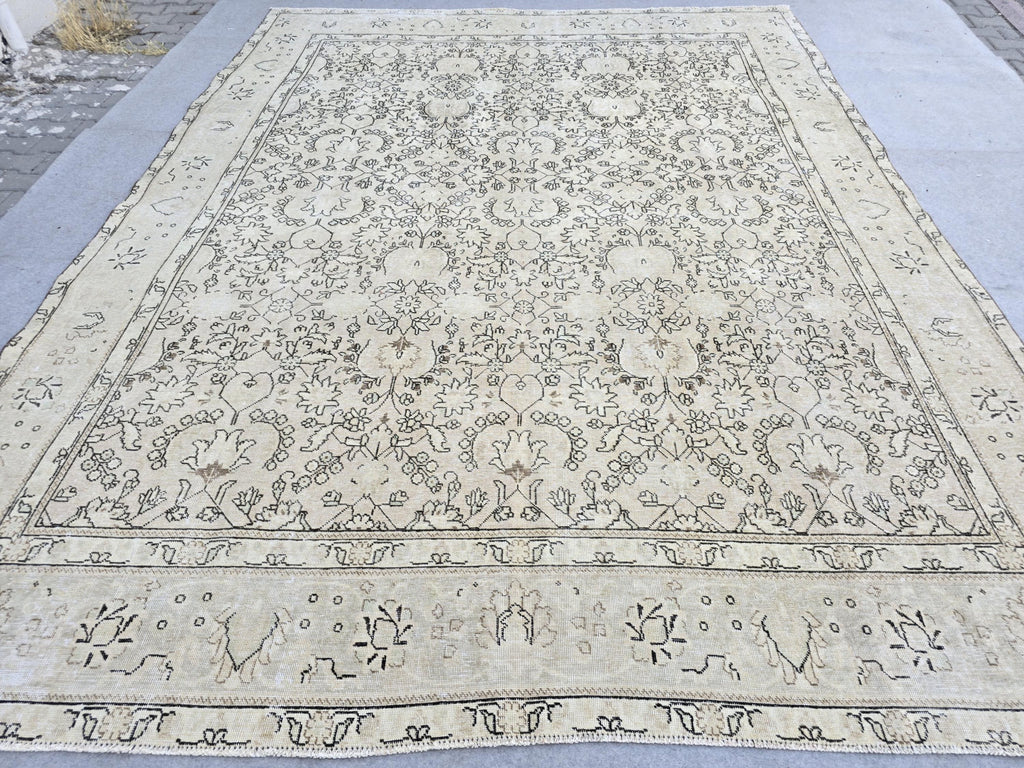 Oushak Rug 10x12 Cream Floral Vintage Hand Knotted Wool Area Carpet