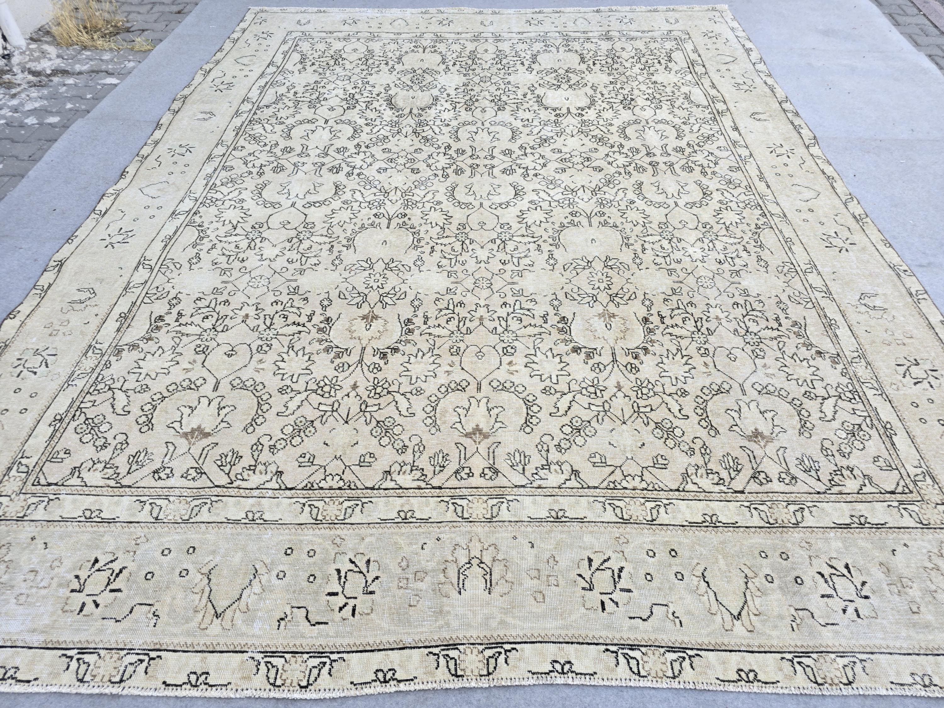 Oushak Rug 10x12 Cream Floral Vintage Hand Knotted Wool Area Carpet