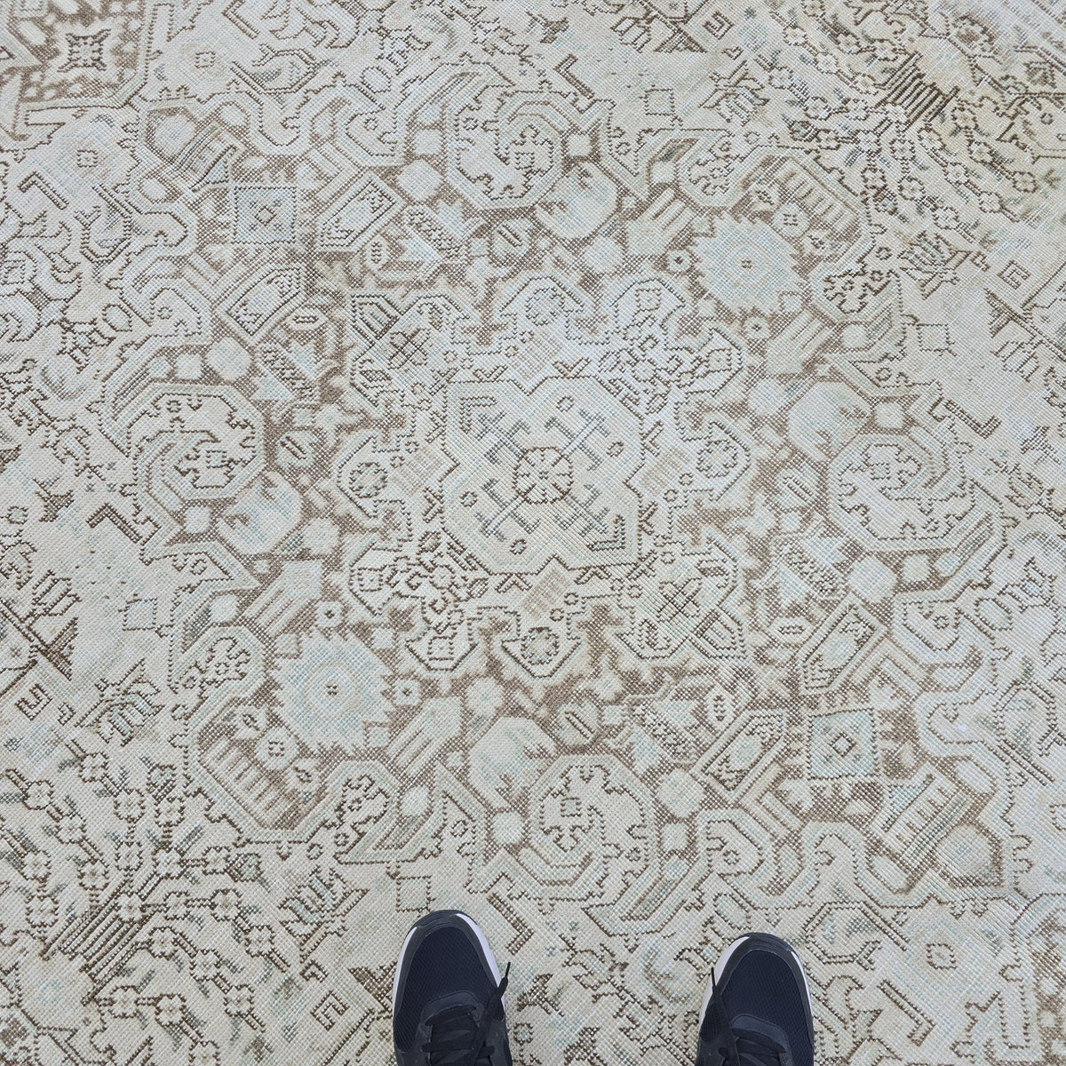 8x11 Neutral Oushak Area Rug: Vintage Turkish Wool Medallion Carpet (7.85 x 10.7 ft.)