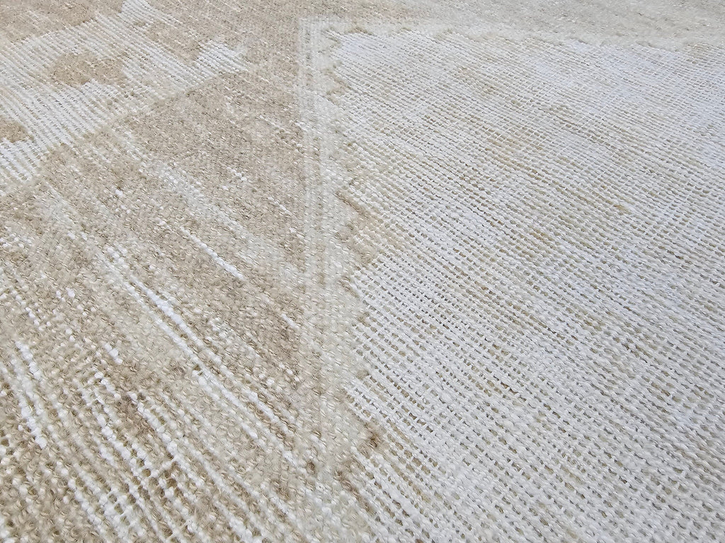 Vintage Turkish Oushak Wool Runner Rug: Neutral Faded Hallway Aisle Rug